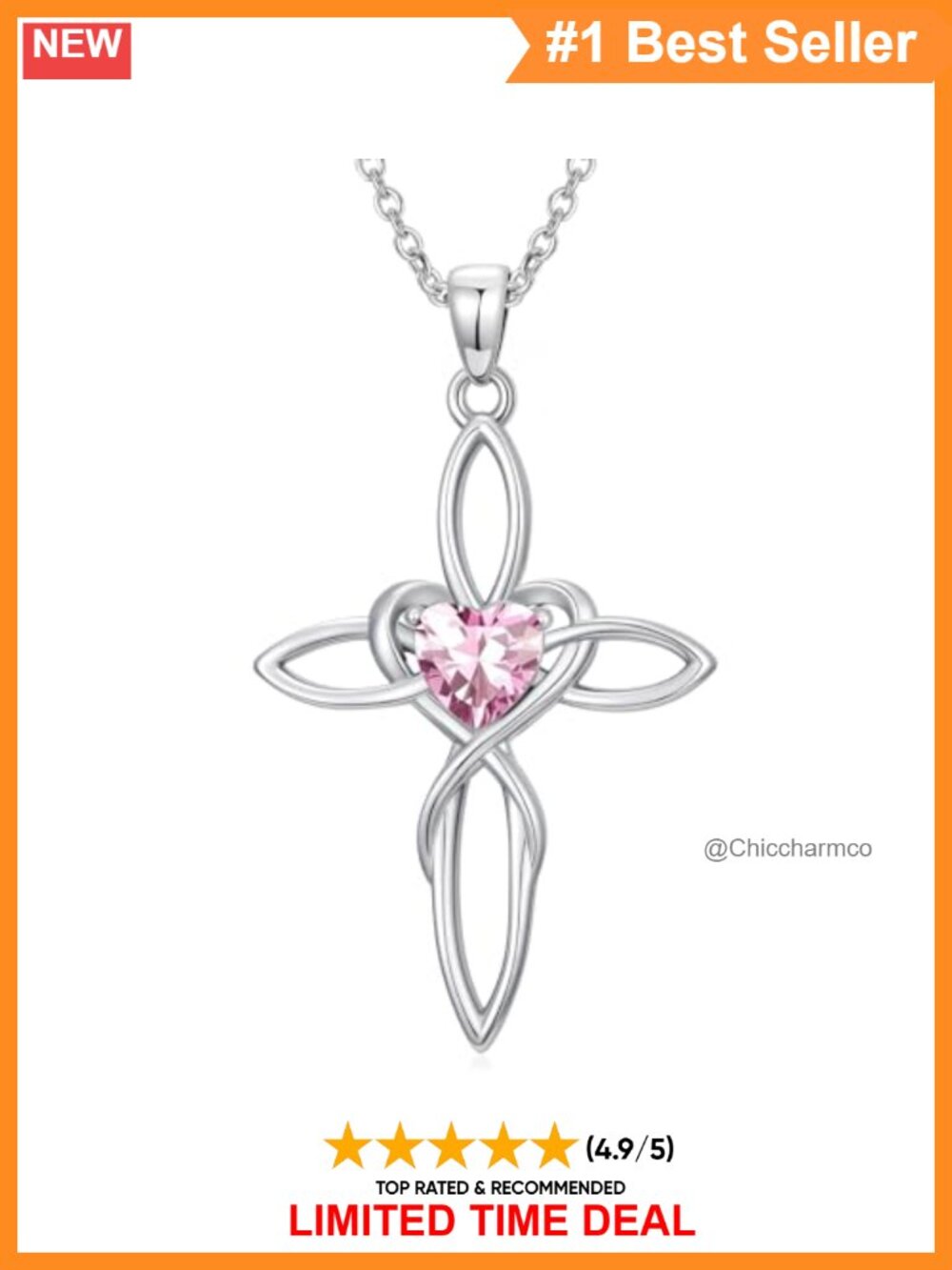 Celtic Knot Cross Birthstone Necklace White Gold Plated Pendant